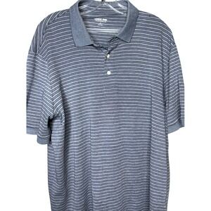 Lands End Mens L Traditional Fit Blue Stripe Short Sleeve Polo Shirt Golf Casual